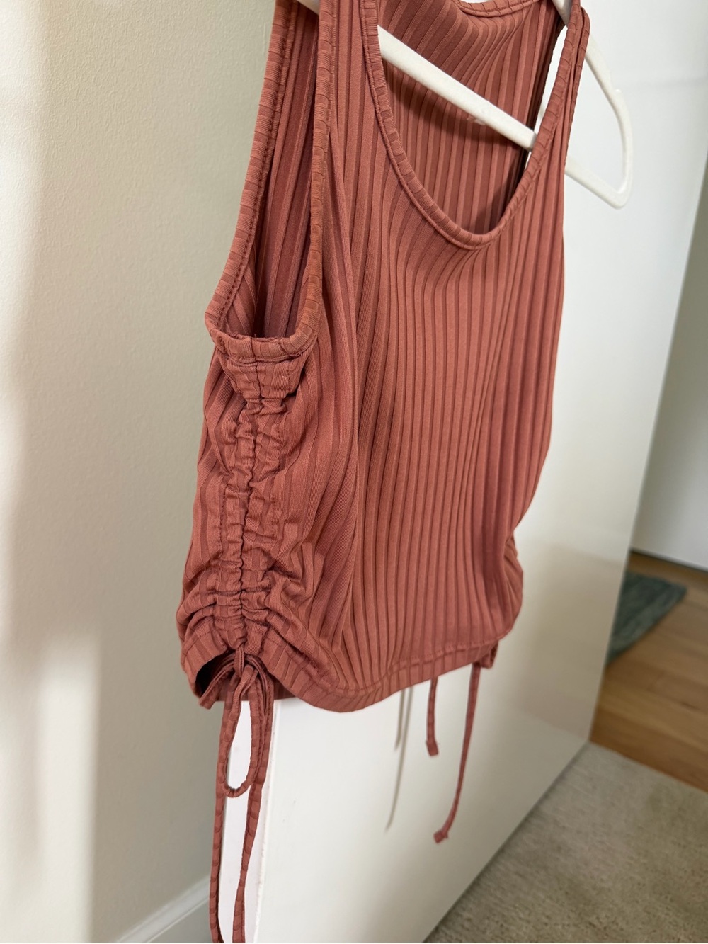 SHEIN Ribbed Side-Drawstring Crop Tank Top - Rust - Picture 3 of 3